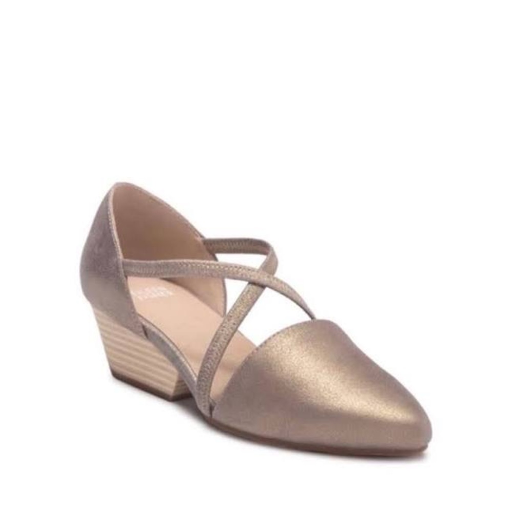 Eileen Fisher Poet Metallic Suede Criss-Cross D’Orsay Pumps Shoes 4.5 Gold